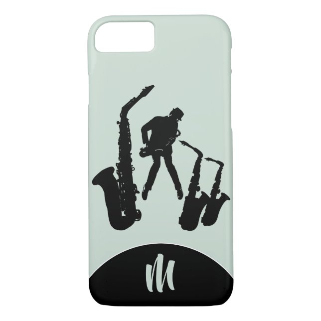 L Jazz Sax Black Saxophonist Monogram Iphone Case (Rückseite)
