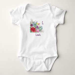 L Leah Personalisierter Briefname, Rosenblumen Baby Strampler