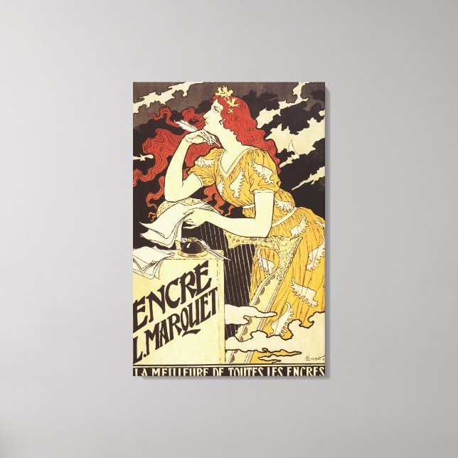 L. Marquet Ink Red-Headed Woman & Harp Leinwanddruck (Vorderseite)