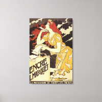 L. Marquet Ink Red-Headed Woman & Harp