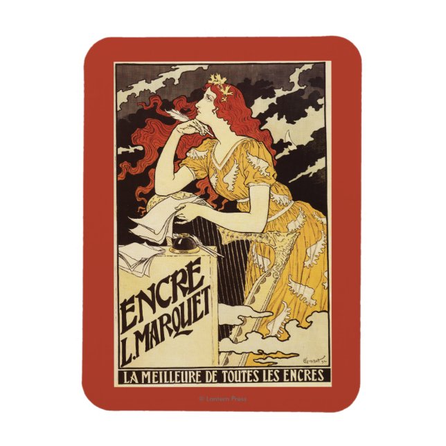 L. Marquet Ink Red-Headed Woman & Harp Magnet (Vertikal)