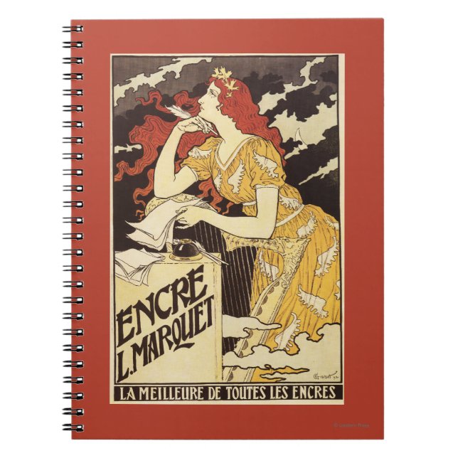 L. Marquet Ink Red-Headed Woman & Harp Notizblock (Vorderseite)