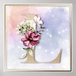 L Monogram Burgund Blume Poster