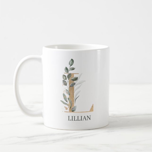 L Monogram Floral Personalisiert Coffee Tasse (Links)