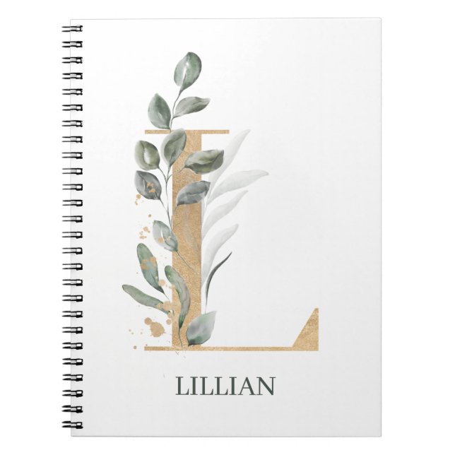 L Monogram Floral Personalisiertes Notebook Notizblock (Vorderseite)