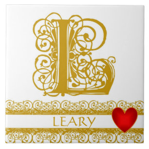 L Monogram Name Gold Lace Red Heft Template Tile Fliese