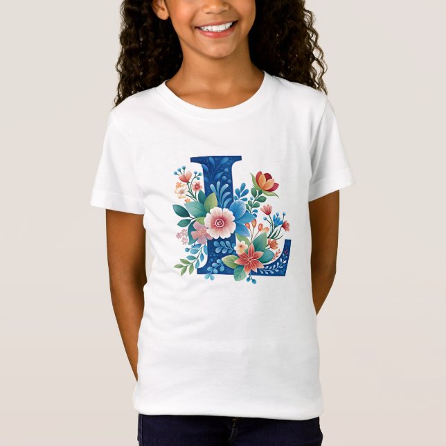 L Monogram verzierte Blumendesign T-Shirt (Vorderseite)