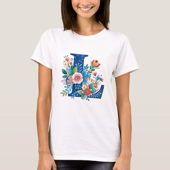 L Monogram verzierte Blumendesign T-Shirt (Vorderseite)