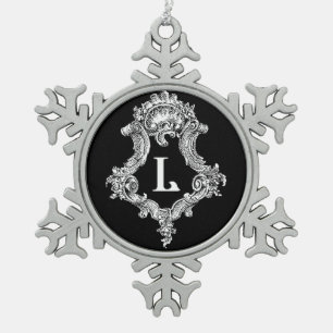 L Monogramm Erstverzierung Schneeflocken Zinn-Ornament