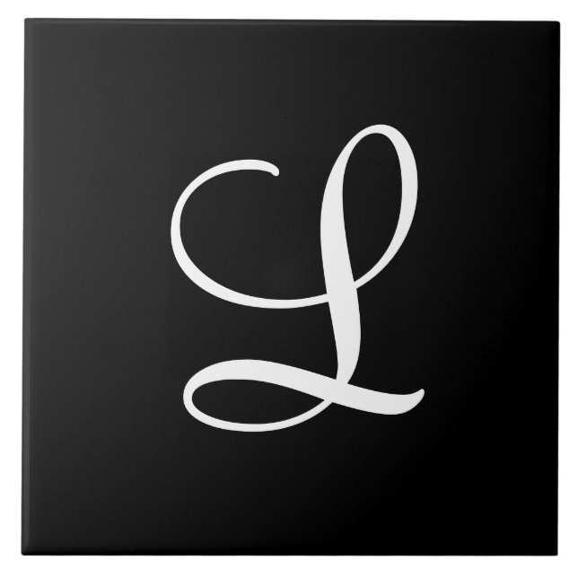"L" Monogramm Erstweiß auf schwarz Fliese (Vorderseite)