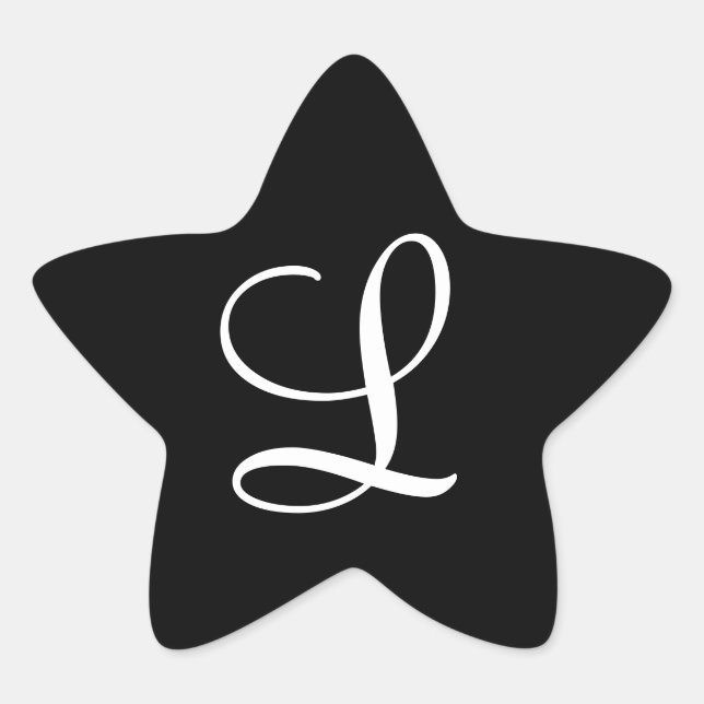 "L" Monogramm Erstweiß auf schwarz Stern-Aufkleber (Vorderseite)