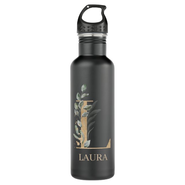 L Monogramm Floral Personalisiert Edelstahlflasche (Vorderseite)