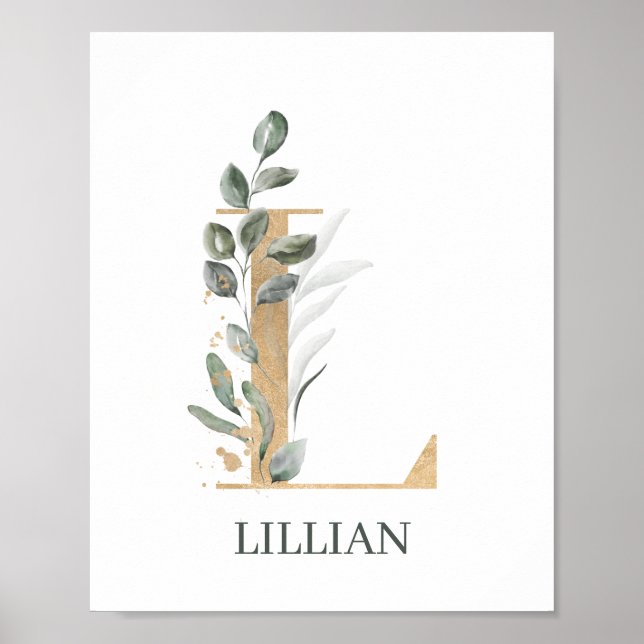 L Monogramm Floral Personalisiert Poster (Vorne)