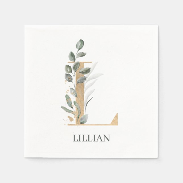 L Monogramm Floral Personalisiert Serviette (Vorderseite)