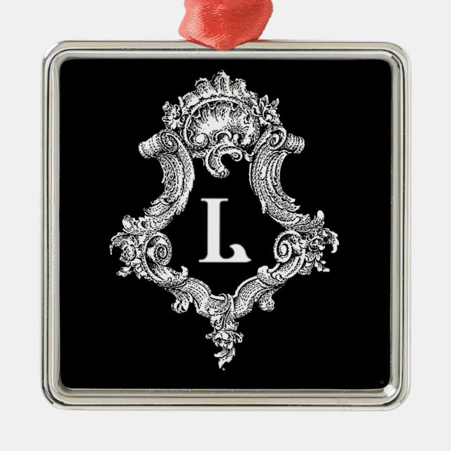 L Monogramm Initiale Silbernes Ornament (Vorne)