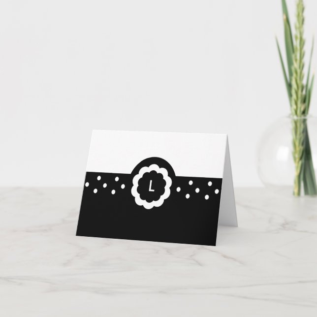 L: Monogramm L Dotted Black & White Note Card (Vorderseite)