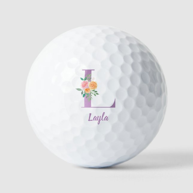 L Monogramm Lila Blumenfarbe Personalisiert Golfball (Vorderseite)