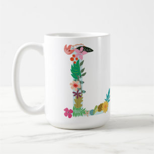L Monogramm-Tasse, Blumenl Initiale, botanisch Tasse