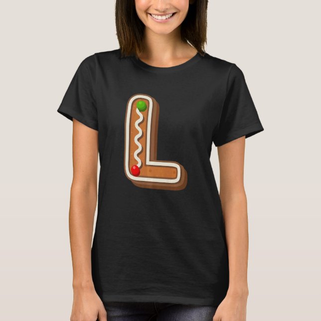 L Niedliche Hauptstadt Weihnachts-Cookie Alphabet  T-Shirt (Vorderseite)