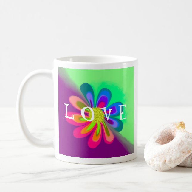 L O V E und P E A C E Blume Kaffee Tasse (Mit Donut)