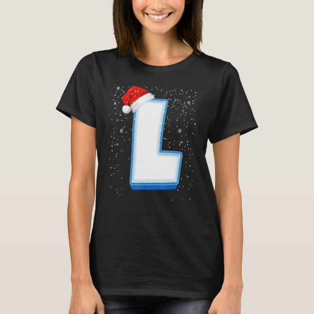 L Snowy Hauptstadt Christmas Monogram Alphabet Let T-Shirt (Vorderseite)