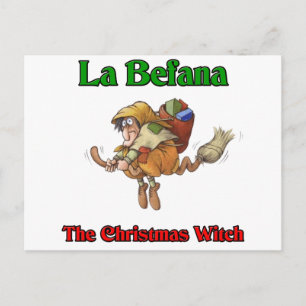 La Befana die Weihnachtshexe. Feiertagspostkarte