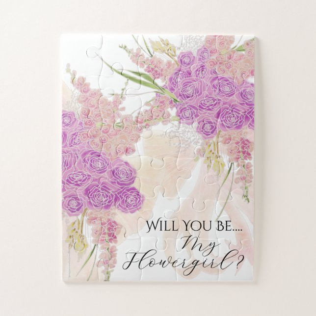La Boca Rosa Blush-Blumenmädchen-Bogen und Bouquet Puzzle (Vertikal)
