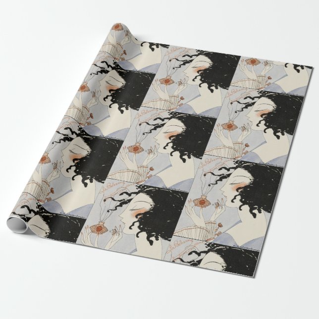 LA BOHEME, LADY MIT PERFUME FLASCHE ART DECO SCHÖN GESCHENKPAPIER (Ungerollt)