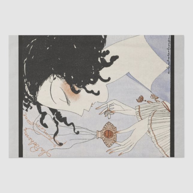 LA BOHEME, LADY MIT PERFUME FLASCHE ART DECO SCHÖN SEIDENPAPIER (Vorderseite)