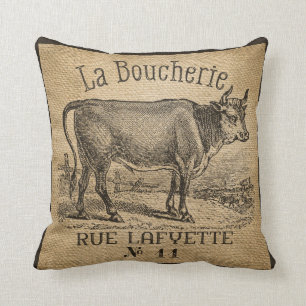 La Boucherie Französische Kuh Jute Vintage Kissen