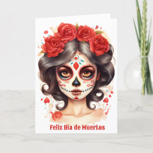 La Calavera Catarina 💀 en Flores Rojas 🌹 Feiertagskarte
