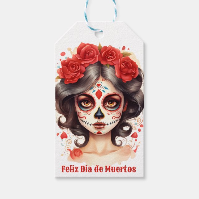 La Calavera Catarina 💀 en Flores Rojas 🌹 Geschenkanhänger (Vorderseite)
