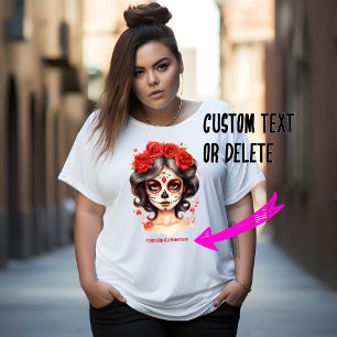 La Calavera Catrina 💀 en Flores Rojas 🌹 Große Größe T-Shirt