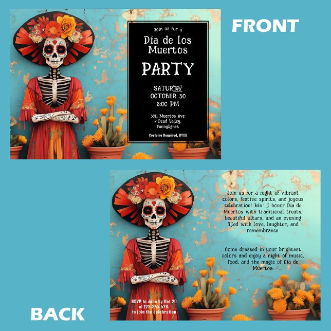 💀 La Calavera in Hut mit Blume Einladung (💀 La Calavera in hat with flowers Invitation)