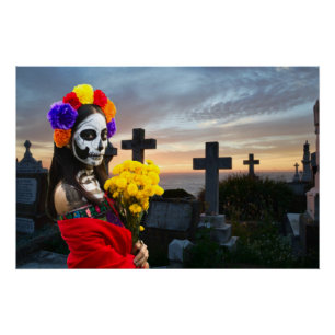 La Catrina auf dem Friedhof zu Halloween Poster