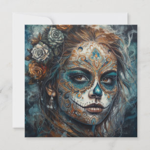 La Catrina Azul Día de los Muertos Zucker-Schädel Einladung