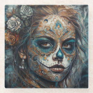 La Catrina Azul Día de los Muertos Zucker-Schädel Glasuntersetzer