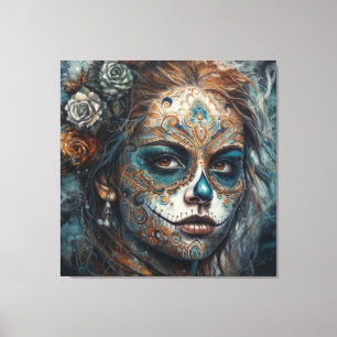 La Catrina Azul Día de los Muertos Zucker-Schädel Leinwanddruck