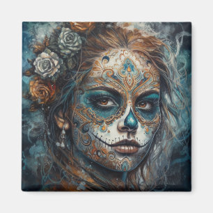 La Catrina Azul Día de los Muertos Zucker-Schädel Magnet