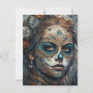 La Catrina Azul Día de los Muertos Zucker-Schädel RSVP Karte