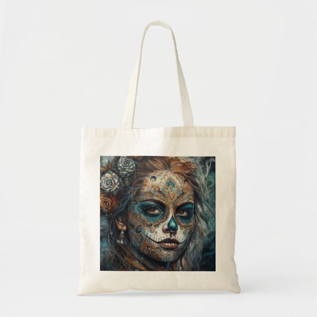 La Catrina Azul Día de los Muertos Zucker-Schädel Tragetasche (Vorne)