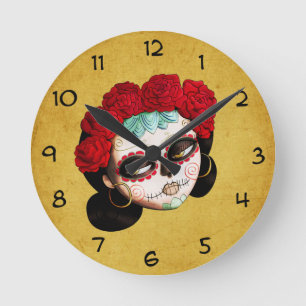 La Catrina - Dia de Los Muertos Girl Runde Wanduhr