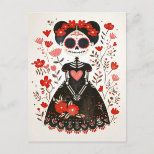 La Catrina mit Blume Whimsikischer Tag der Toten Postkarte