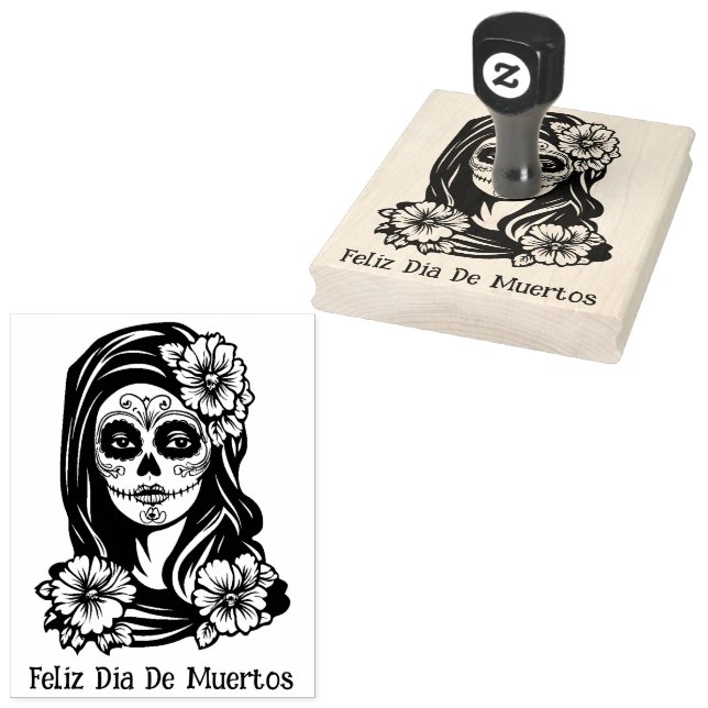La Catrina mit eigenem Text 💀 Día de Muertos Gummistempel (Stempel)