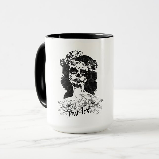 "La Catrina" Puppe w/ Blume Tattoo - Anpassbar Tasse (Vorderseite Links)