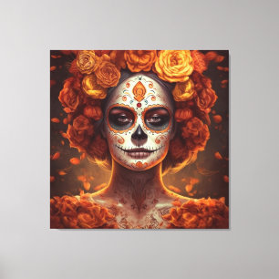 La Catrina Ringelblume Día de los Muertos Zuckersc Leinwanddruck