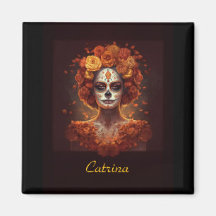 La Catrina Ringelblume Día de los Muertos Zuckersc Magnet