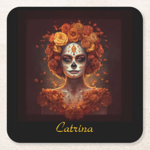 La Catrina Ringelblume Día de los Muertos Zuckersc Rechteckiger Pappuntersetzer