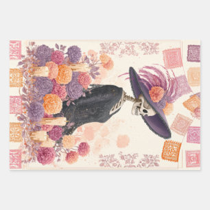 La Catrina Skeleton Lady Day of the Dead Decoupage Geschenkpapier Set