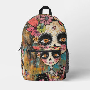 La Catrina-Skelett mit Blumenkrone Bedruckter Rucksack